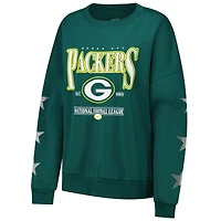 Women's Gameday Couture Green Bay Packers Rhinestone Star Sleeve Settle the Score Tri-Blend Pullover Sweatshirt