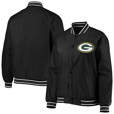 Veste JH Design noire à boutons-pression en sergé de polyester grande taille pour femme Green Bay Packers