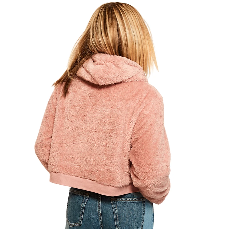 Women's Jill Martin Pink Green Bay Packers Tonal Sherpa Cropped Hoodie