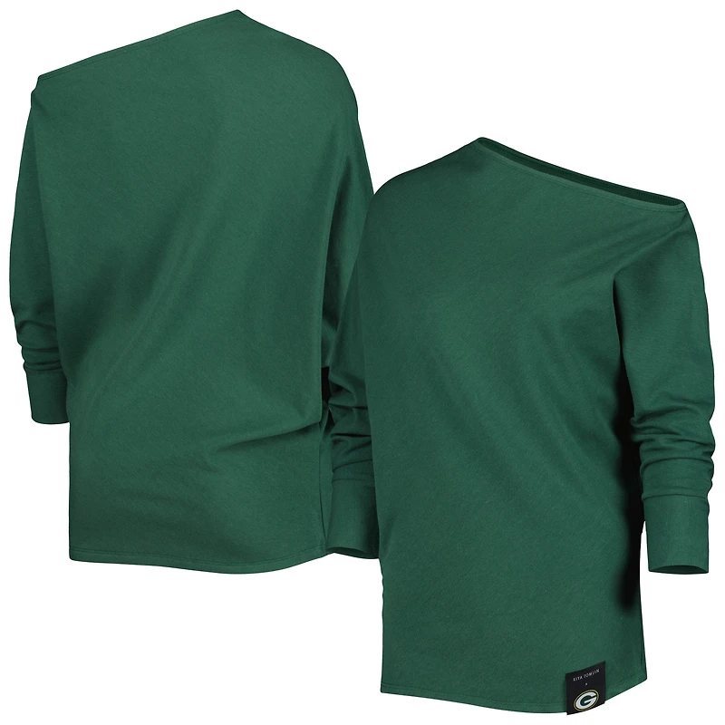 Sweat KIYA TOMLIN Femme Vert Green Bay Packers Twisted Tri-Blend Asymétrique 3/4-Dolman Sleeve Sweatshirt