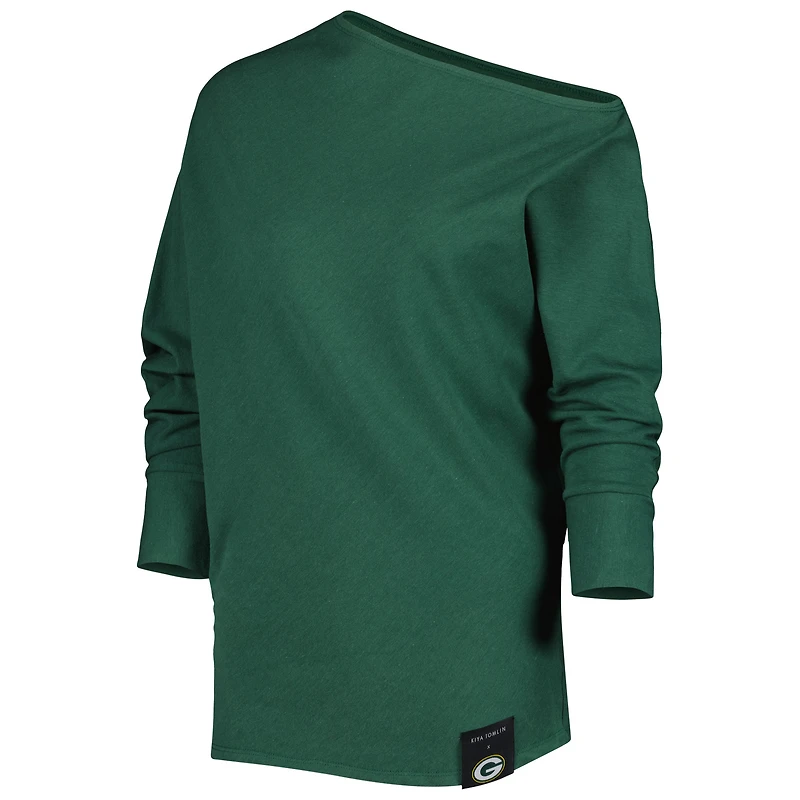 Sweat KIYA TOMLIN Femme Vert Green Bay Packers Twisted Tri-Blend Asymétrique 3/4-Dolman Sleeve Sweatshirt
