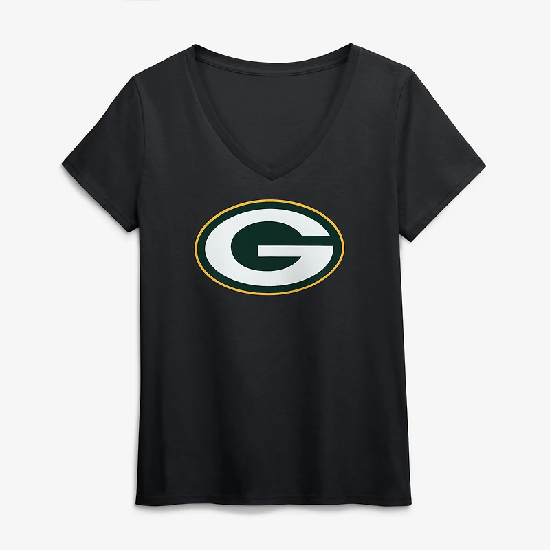 T-shirt à col en V blanc logo principal des Green Bay Packers pour femmes