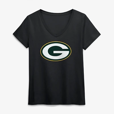 Women's Logo Athletic White Green Bay Packers Primary V-Neck T-Shirt