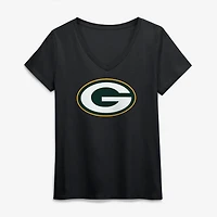 Women's Logo Athletic White Green Bay Packers Primary V-Neck T-Shirt