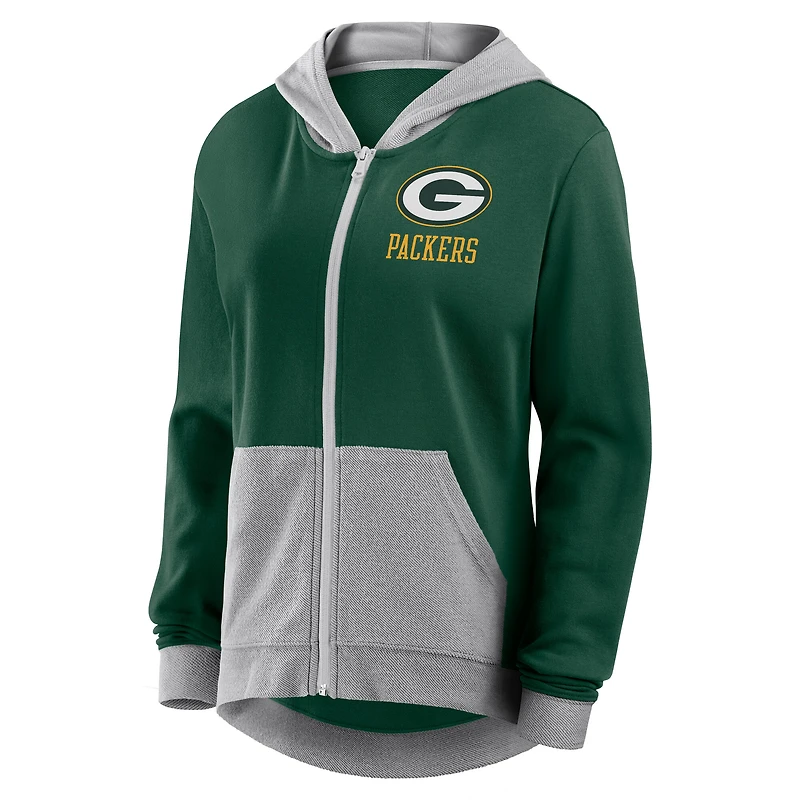 Women's Logo Athletic Green Bay Packers Hit It French Terry Full-Zip Hoodie