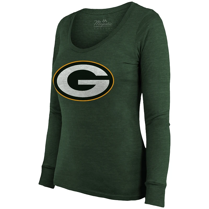 Majestic Threads Jordan Love Green Bay Packers Nom et numéro pour femme - T-shirt tri-mélange à manches longues encolure dégagée