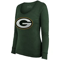 Majestic Threads Jordan Love Green Bay Packers Nom et numéro pour femme - T-shirt tri-mélange à manches longues encolure dégagée