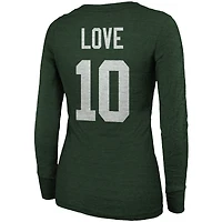 Majestic Threads Jordan Love Green Bay Packers Nom et numéro pour femme - T-shirt tri-mélange à manches longues encolure dégagée