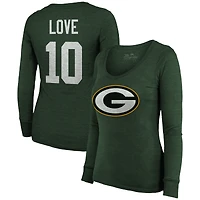 Majestic Threads Jordan Love Green Bay Packers Nom et numéro pour femme - T-shirt tri-mélange à manches longues encolure dégagée