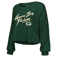 T-shirt court à manches longues et col en V décontracté pour femme Majestic Threads Jordan Love Green Bay Packers avec nom numéro