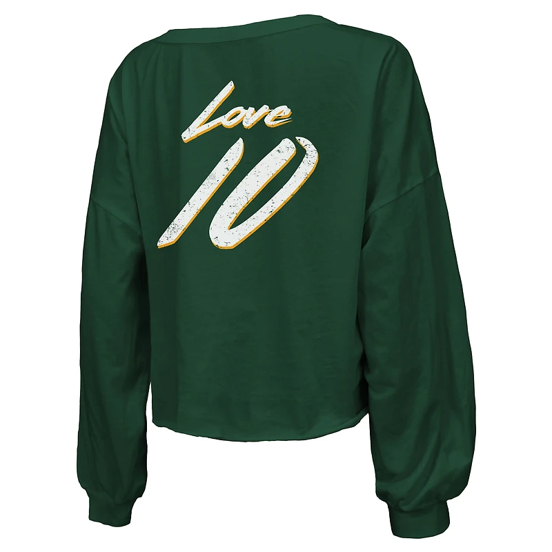T-shirt court à manches longues et col en V décontracté pour femme Majestic Threads Jordan Love Green Bay Packers avec nom numéro