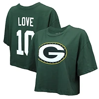 Women's Majestic Threads Jordan Love Green Bay Packers Swarovski Crystals Boxy Cropped Name & Number T-Shirt