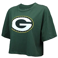 T-shirt court et ample pour femme Majestic Threads Jordan Love Green Bay Packers avec cristaux Swarovski nom numéro