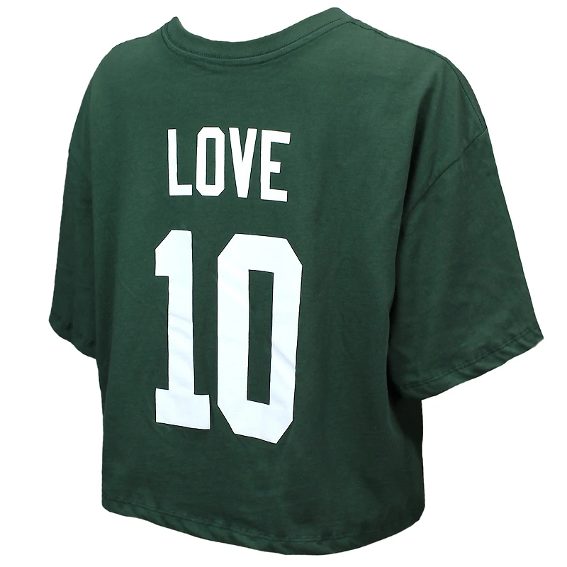 T-shirt court et ample pour femme Majestic Threads Jordan Love Green Bay Packers avec cristaux Swarovski nom numéro