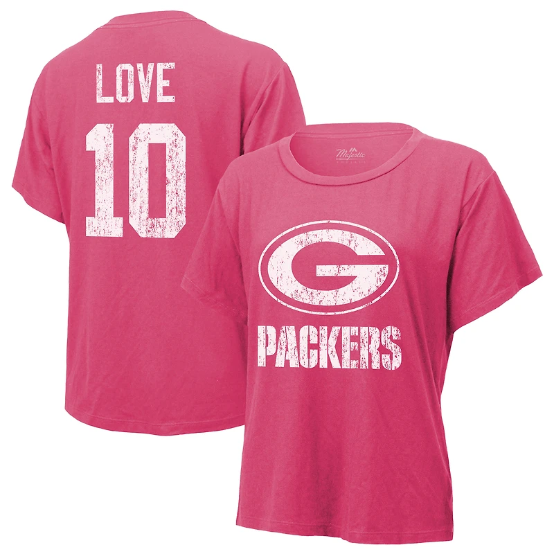 T-shirt Majestic Threads Jordan Love Pink pour femme avec nom et numéro des Packers de Green Bay