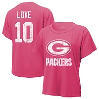 T-shirt Majestic Threads Jordan Love Pink pour femme avec nom et numéro des Packers de Green Bay