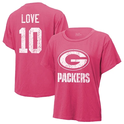 T-shirt Majestic Threads Jordan Love Pink pour femme avec nom et numéro des Packers de Green Bay