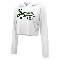Women's Majestic Threads Micah Parsons White Green Bay Packers Glitter Wordmark Hoodie