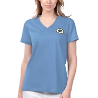 T-shirt à col en V Game Time des Packers de Margaritaville Blue Green Bay pour femmes