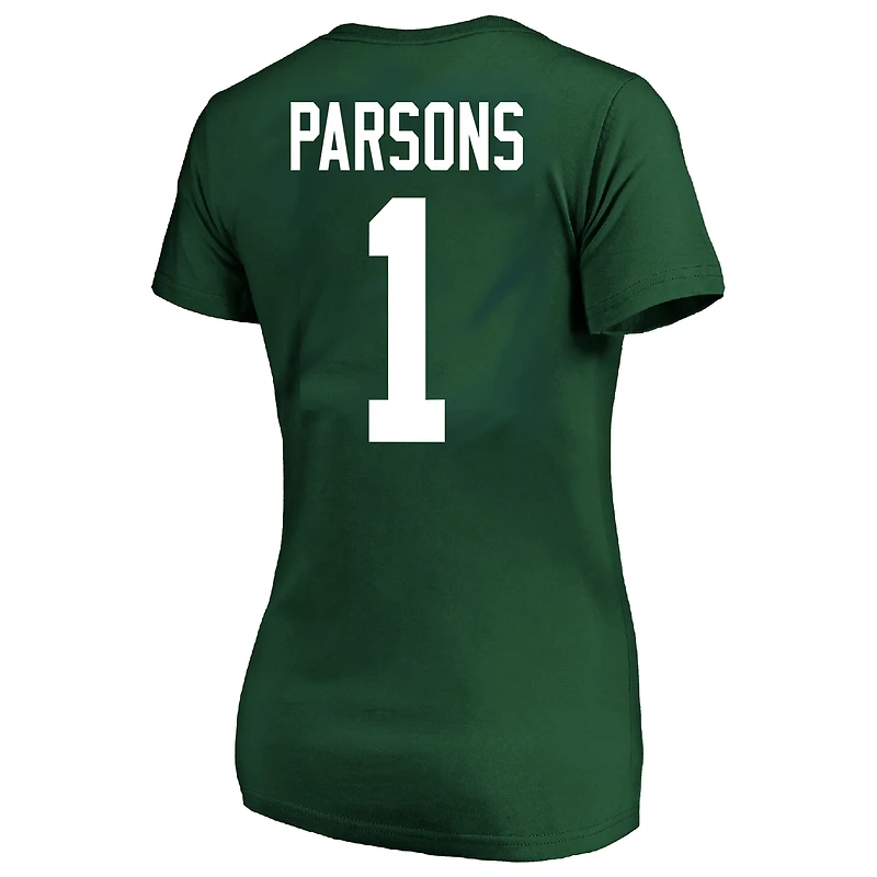 T-shirt col V femme Micah Parsons Green Bay Packers grande taille Fair Catch nom et numéro