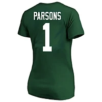 T-shirt col V femme Micah Parsons Green Bay Packers grande taille Fair Catch nom et numéro