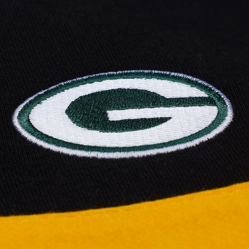 Women's Mitchell & Ness  Black Green Bay Packers Cropped Long Sleeve Rugby Polo