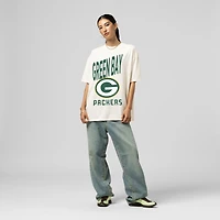 Women's Mitchell & Ness  Cream Green Bay Packers Logo Rise Boyfriend T-Shirt