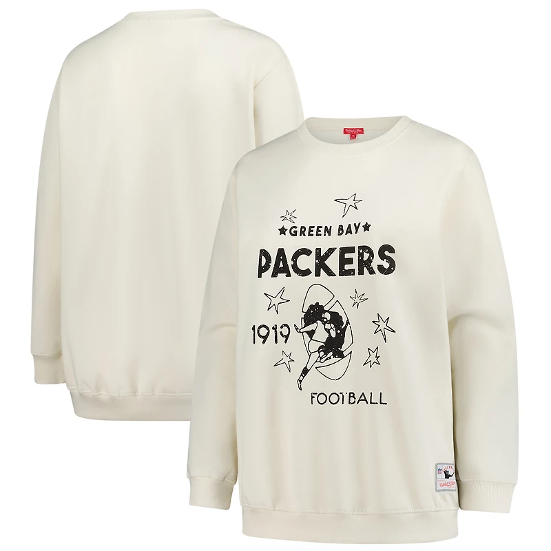 Sweat-shirt Mitchell & Ness Cream Green Bay Packers grande taille pour femme avec motif étoile filante