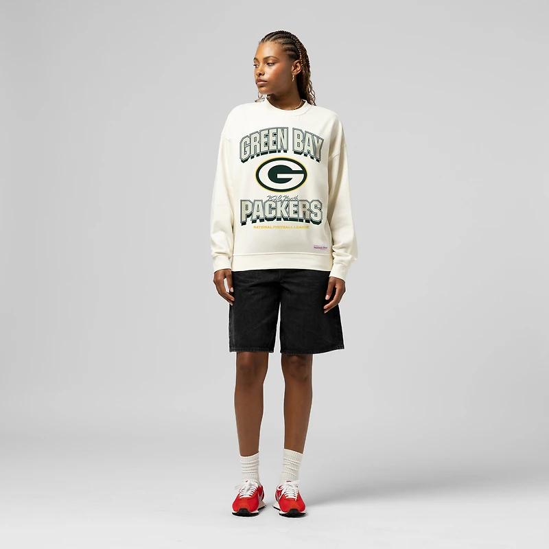 Women's  Mitchell & Ness Cream Green Bay Packers Tonal Arch Sweatshirt