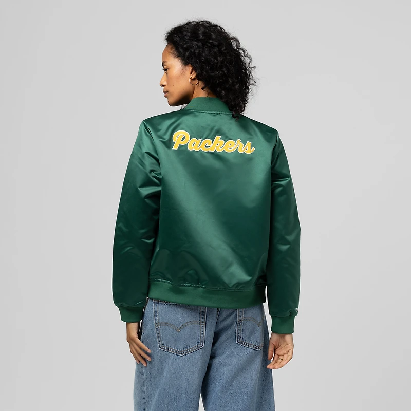 Women's Mitchell & Ness Green Bay Packers Full-Snap Satin Jacket