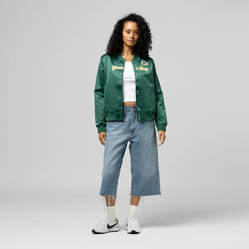 Veste en satin à boutons-pression complète pour femme Mitchell & Ness Green Bay Packers