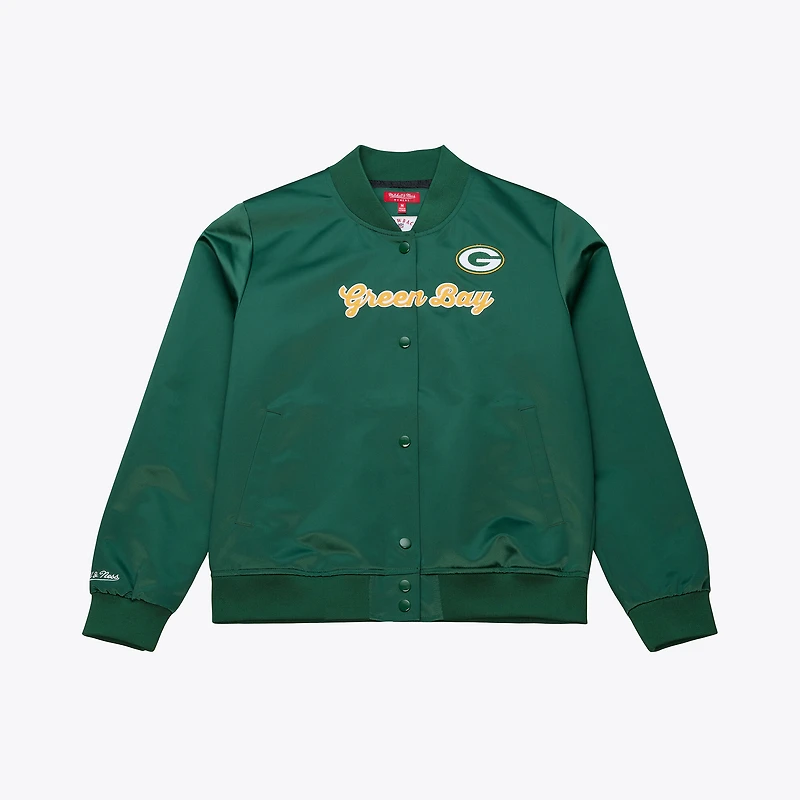 Veste en satin à boutons-pression complète pour femme Mitchell & Ness Green Bay Packers