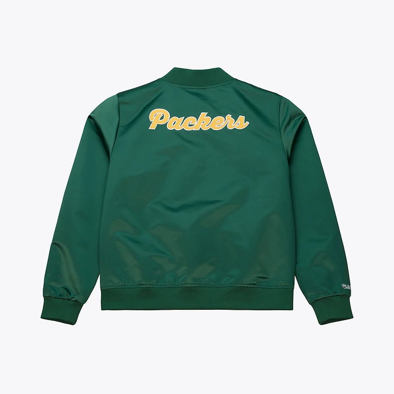 Veste en satin à boutons-pression complète pour femme Mitchell & Ness Green Bay Packers