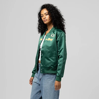 Veste en satin à boutons-pression complète pour femme Mitchell & Ness Green Bay Packers