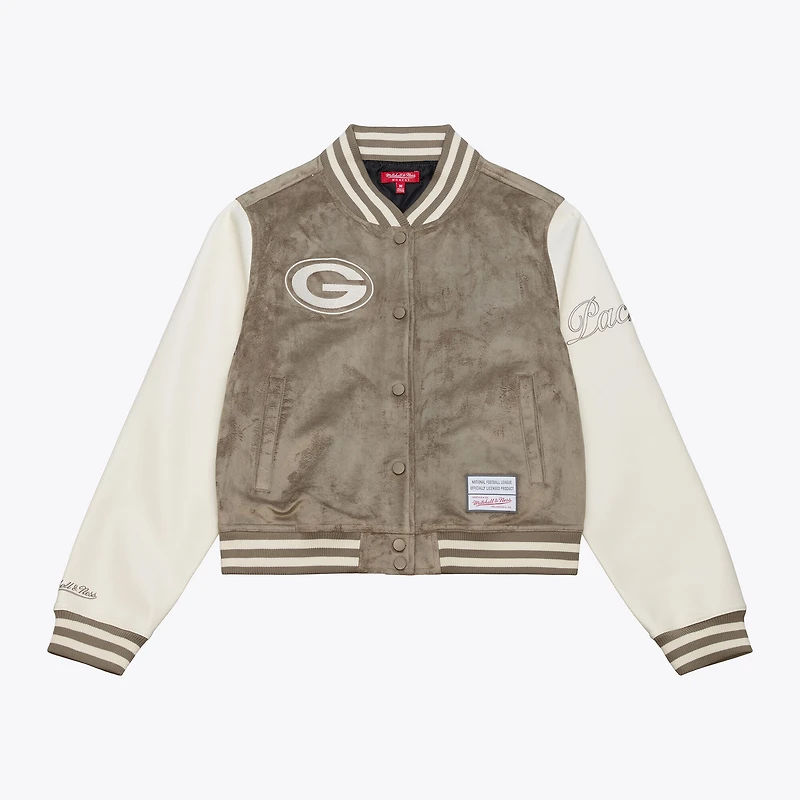Women's Mitchell & Ness Tan Green Bay Packers Full-Snap Varsity Jacket