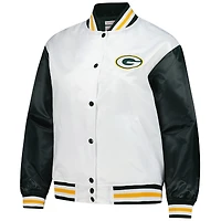 Veste en satin à boutons-pression Mitchell & Ness blanche pour femme, grande taille, des Packers de Green Bay