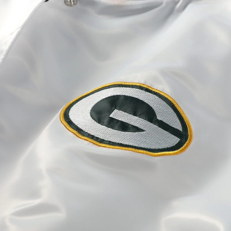 Veste en satin à boutons-pression Mitchell & Ness blanche pour femme, grande taille, des Packers de Green Bay