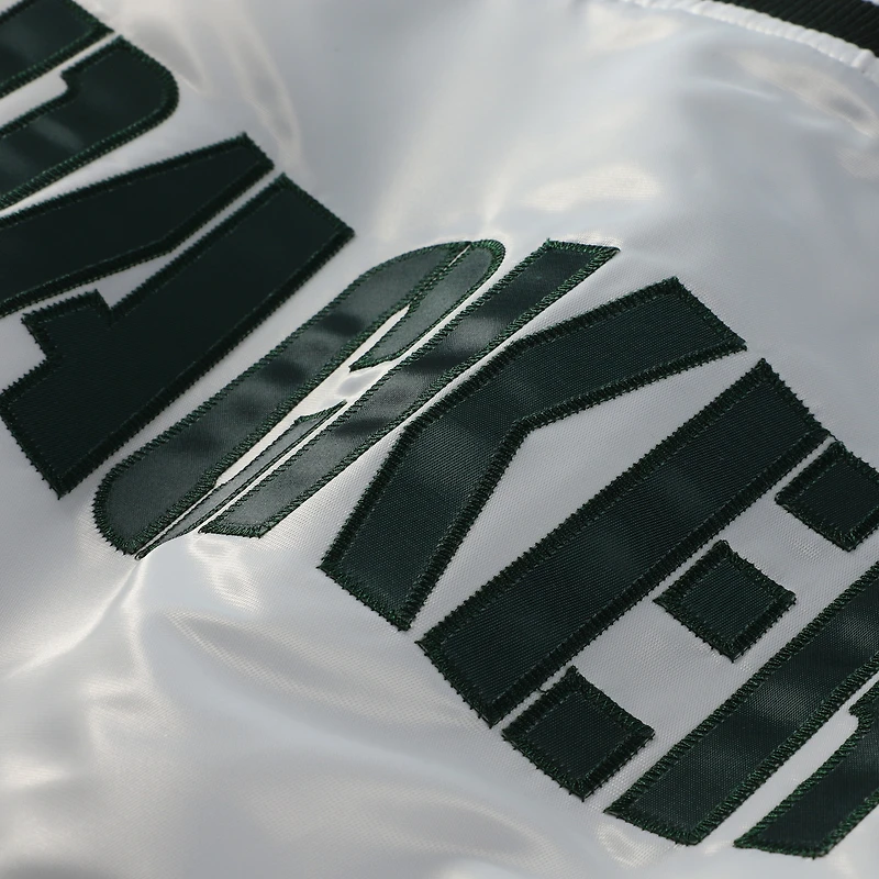 Women's Mitchell & Ness White Green Bay Packers Plus Full-Snap Satin Jacket