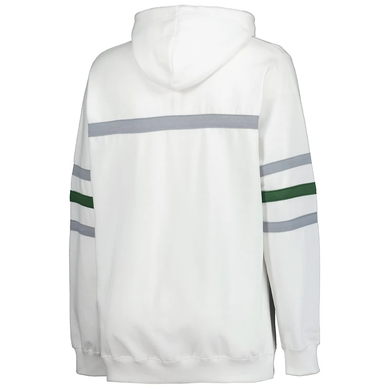 Women's Mitchell & Ness White Green Bay Packers Plus Head Coach Throwback Pullover Hoodie
