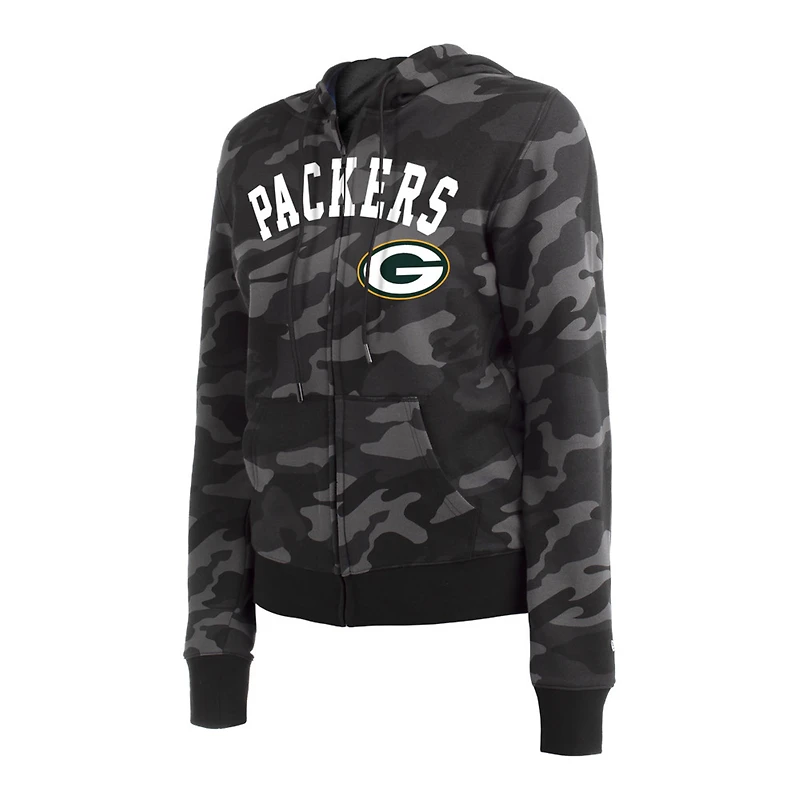 Women's New Era Black Green Bay Packers Camo Full-Zip Hoodie