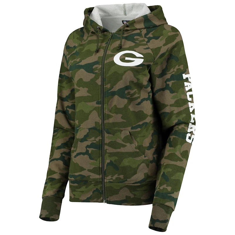 Women's New Era Camo Green Bay Packers Raglan Full-Zip Hoodie