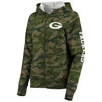 Women's New Era Camo Green Bay Packers Raglan Full-Zip Hoodie