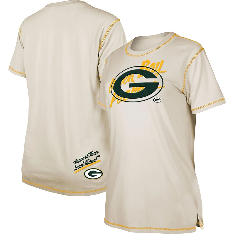 T-shirt fendu New Era Green Bay Packers crème pour femme