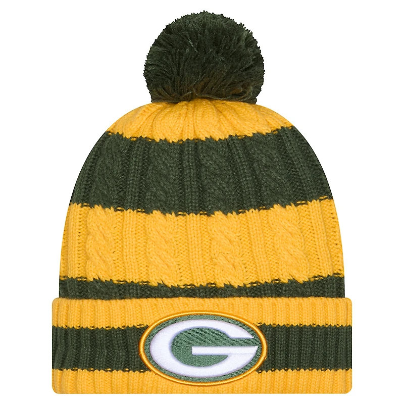 Bonnet en tricot tressé à revers et pompon pour femme New Era Green Bay Packers