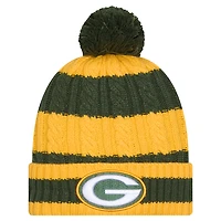 Bonnet en tricot tressé à revers et pompon pour femme New Era Green Bay Packers