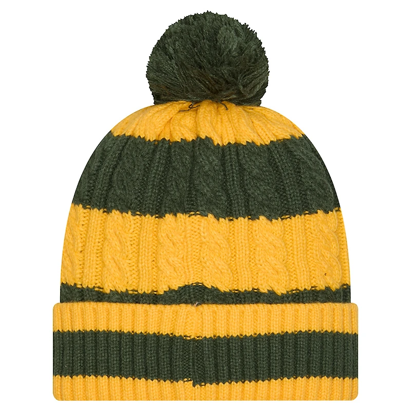 Bonnet en tricot tressé à revers et pompon pour femme New Era Green Bay Packers