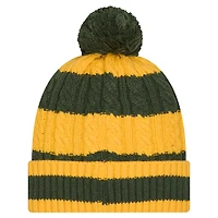 Bonnet en tricot tressé à revers et pompon pour femme New Era Green Bay Packers