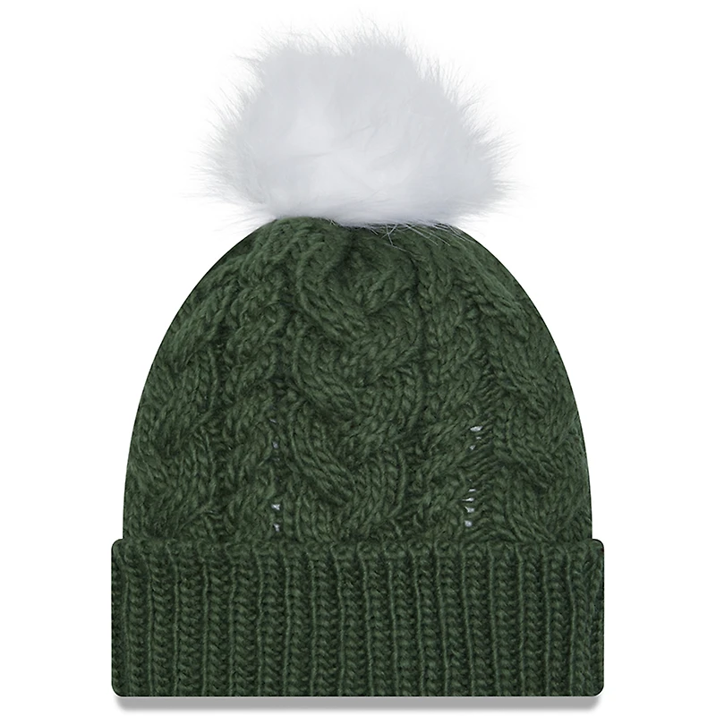 Bonnet en tricot à revers Green Bay Packers New Era pour femme avec pompon