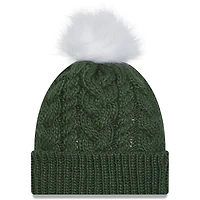 Bonnet en tricot à revers Green Bay Packers New Era pour femme avec pompon