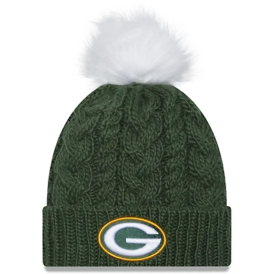 Bonnet en tricot à revers Green Bay Packers New Era pour femme avec pompon